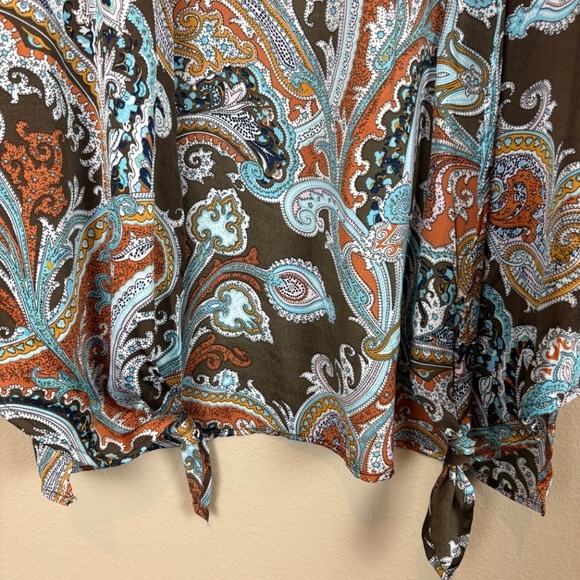Umgee Multicolor Paisley Brown/Orange/Blue Boho Kimono Wide Ruffle Sleeves - Picture 3 of 9